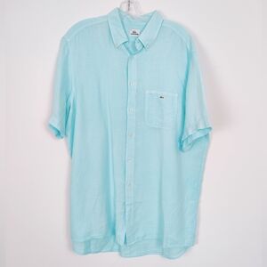 Lacoste Men's Button Down 100% Linen Shirt in Turquoise Blue Size 45